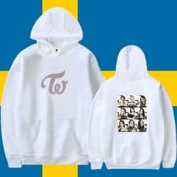 Kpop merch hoodie featuring a collage of popular idols on the back.