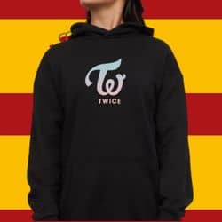 Kpop merch hoodie featuring TWICE logo, perfect for fans of Korean pop music and collectible Kpop apparel.
