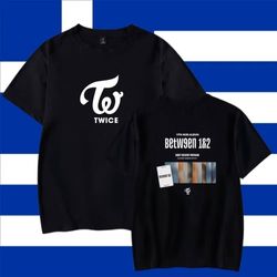 Twice K-pop merchandise, black T-shirt with TWICE logo and "BESIDES 1802" print, casual and stylish fan apparel for K-pop enthusiasts.