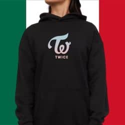 K-pop merchandise hoodie featuring TWICE logo and design, perfect for fans to showcase their favorite group in style.