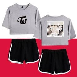 Kpop merch featuring stylish cropped tops and comfortable shorts, perfect for fans to showcase their favorite Kpop groups in casual wear.
