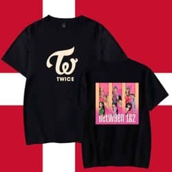 Black K-pop TWICE merchandise T-shirt featuring TWICE logo.