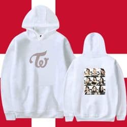 High-quality K-pop merch hoodie featuring popular group members and logo, perfect for fans.