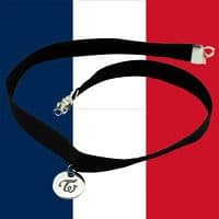 Kpop merch featuring France's flag-inspired design with a black choker and silver pendant.