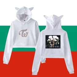 High-quality Kpop merch hoodie with cute animal ears and stylish graphic designs, perfect for fans to showcase their love for Kpop idols and groups.