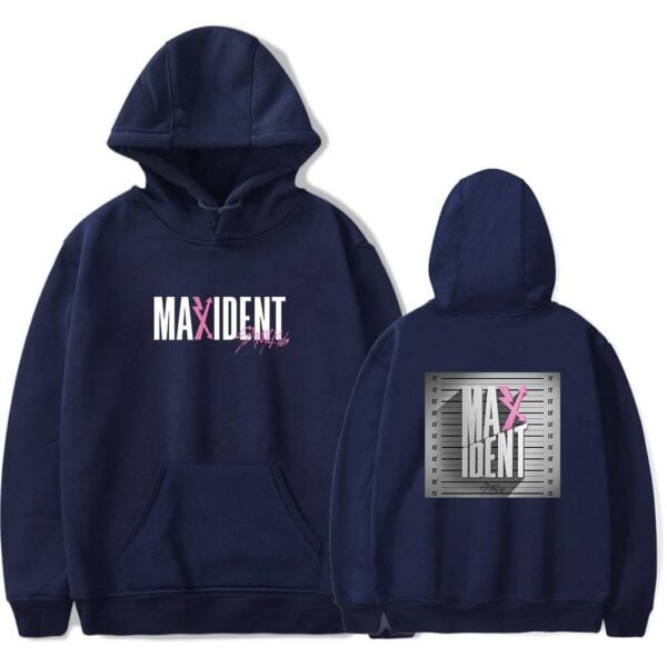 Maxidnt Pink and White K-pop hoodie with squad logo and graphic back design, perfect for K-pop fans and merchandise collectors, showcasing vibrant BTS-inspired styling.