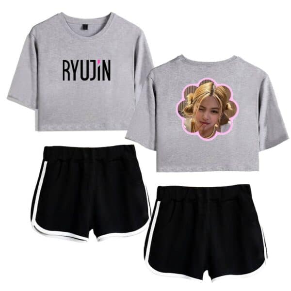 RYUJIN kpop sweatshirt and shorts matching set, casual style apparel for fans.