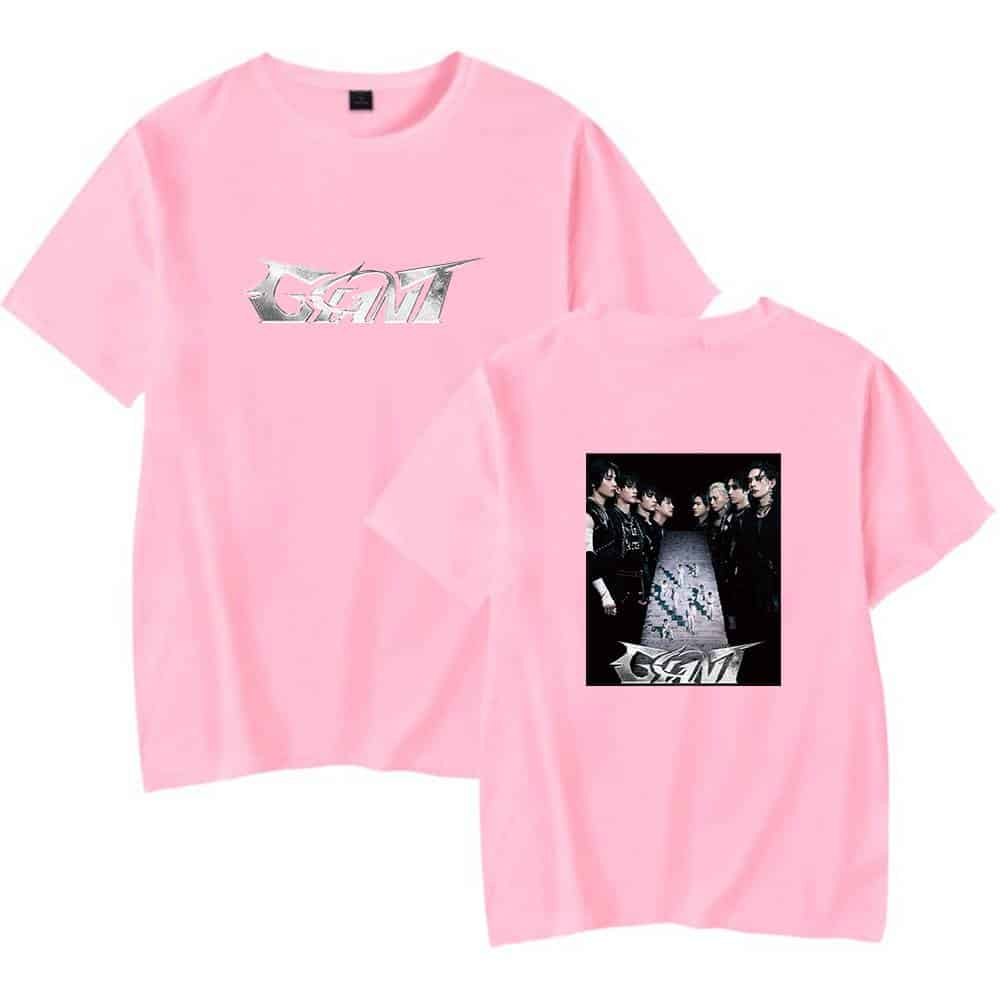 GOT7 pink T-shirt with band logo and group photo, perfect for K-pop fans.