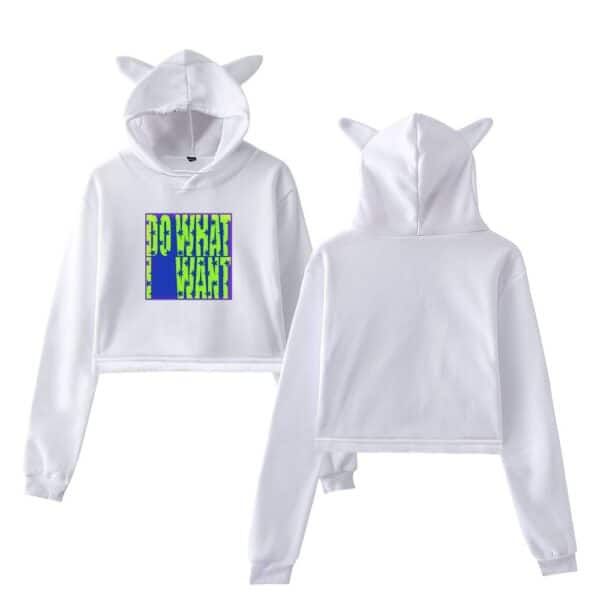 Powerful Fan Kpop hoodie with cute animal ears hood design in white color. Perfect for Kpop fans, featuring bold graphic print on the front, suitable for casual wear, concerts, or fan gatherings.