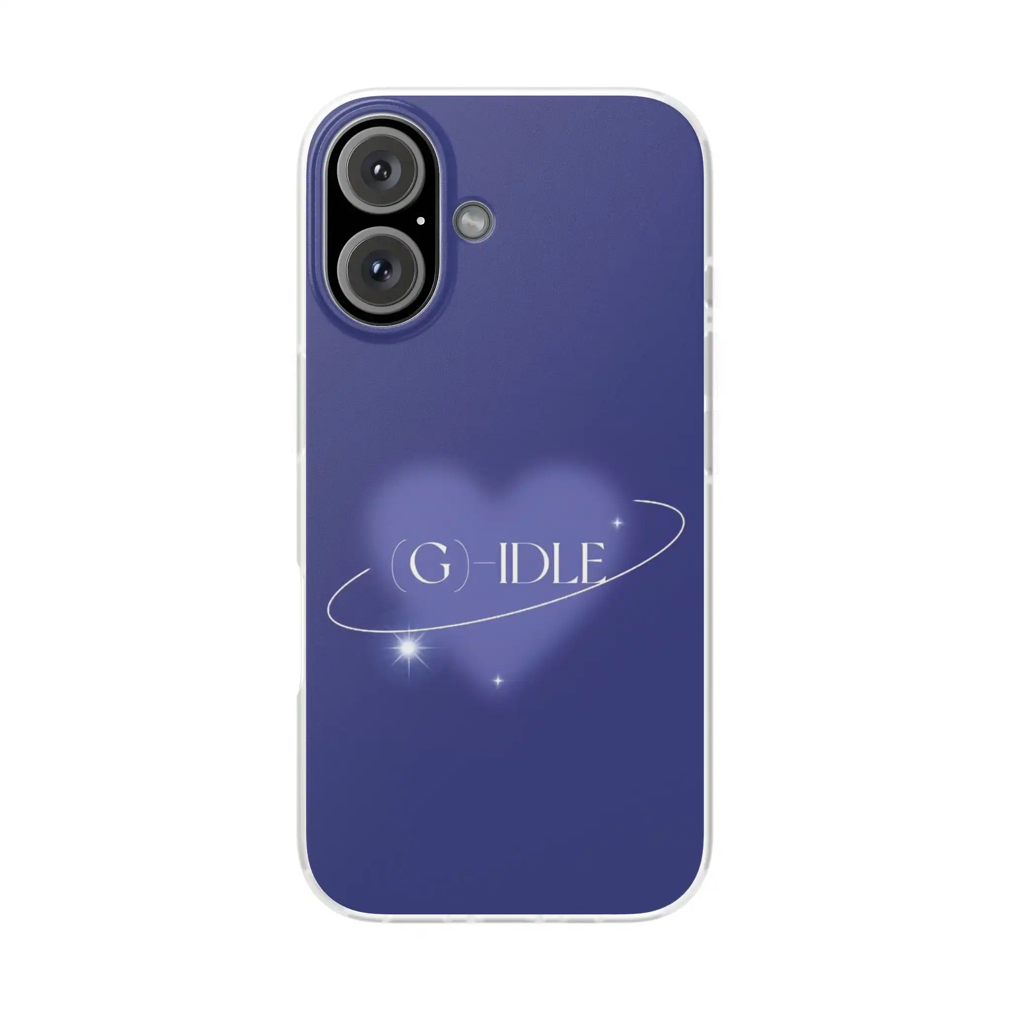 G-IDLE logo phone case with purple heart design, perfect for K-pop fans and merchandise collectors.