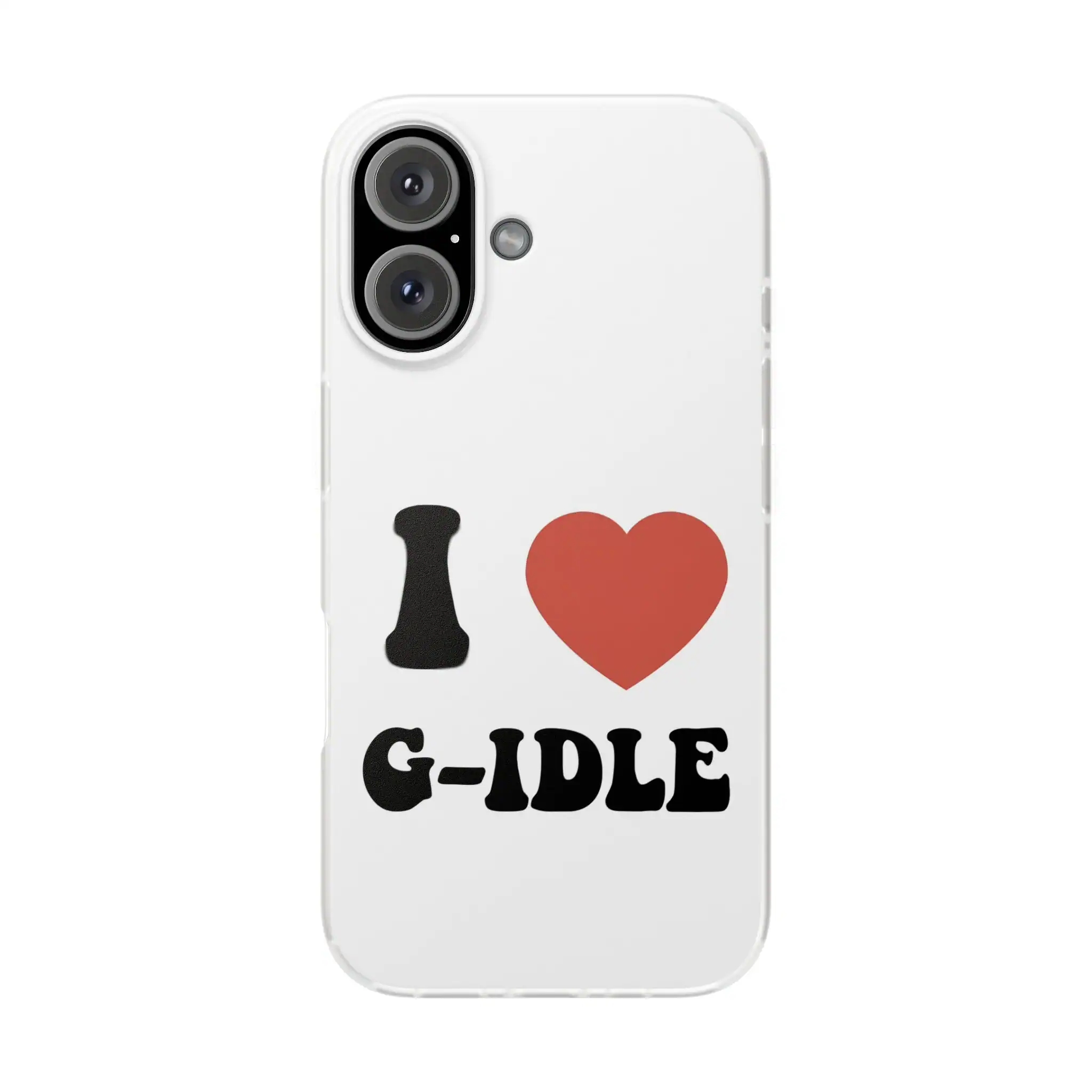 Cute phone case with "I ♥ G-IDLE" print, perfect for K-pop fans of G-IDLE. Ideal for showcasing your fandom and love for the girl group in a stylish way.