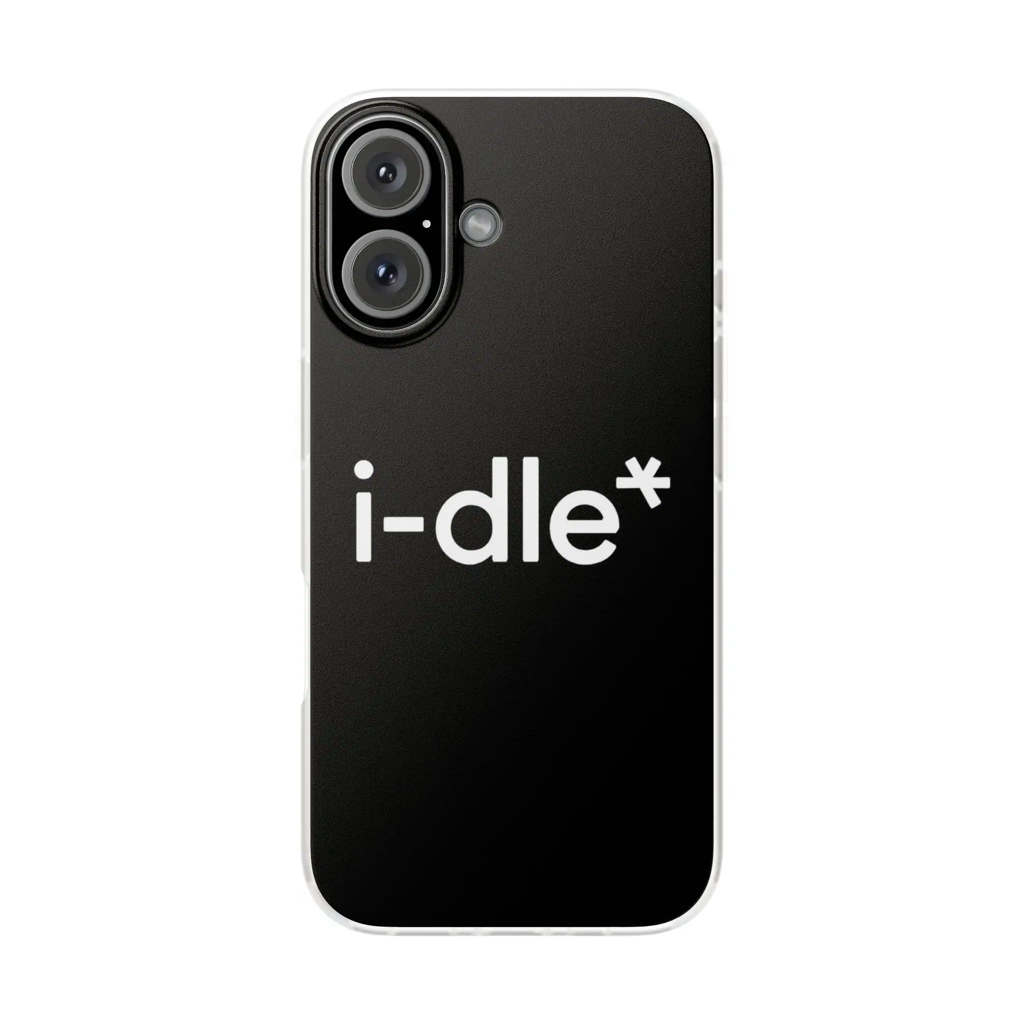 I-dle merch phone case with logo and glitter accents.