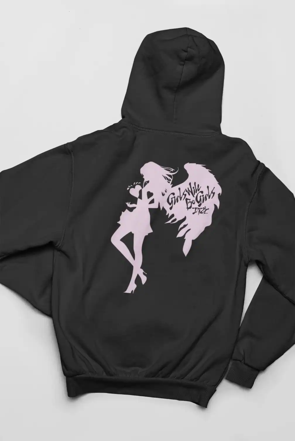 Girls With Be Girls hoodie, stylish K-pop merch, black sweatshirt featuring a graphic design, perfect for fans, casual streetwear.