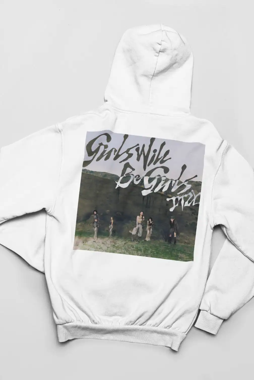 GilsWilk Be Gvity hoodie, white oversized sweatshirt with printed album cover art, perfect for Kpop merch fans.