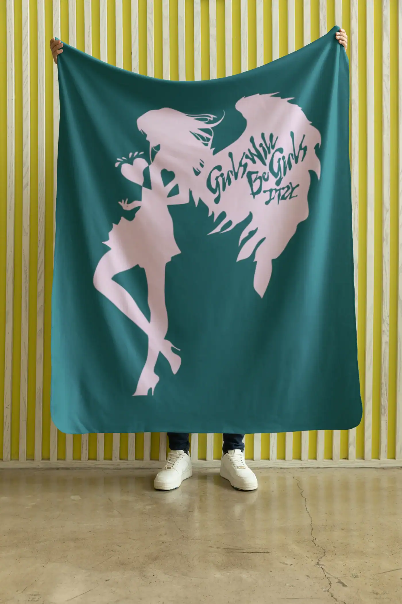 K-pop merchandise featuring colorful group designs and artist imagery.