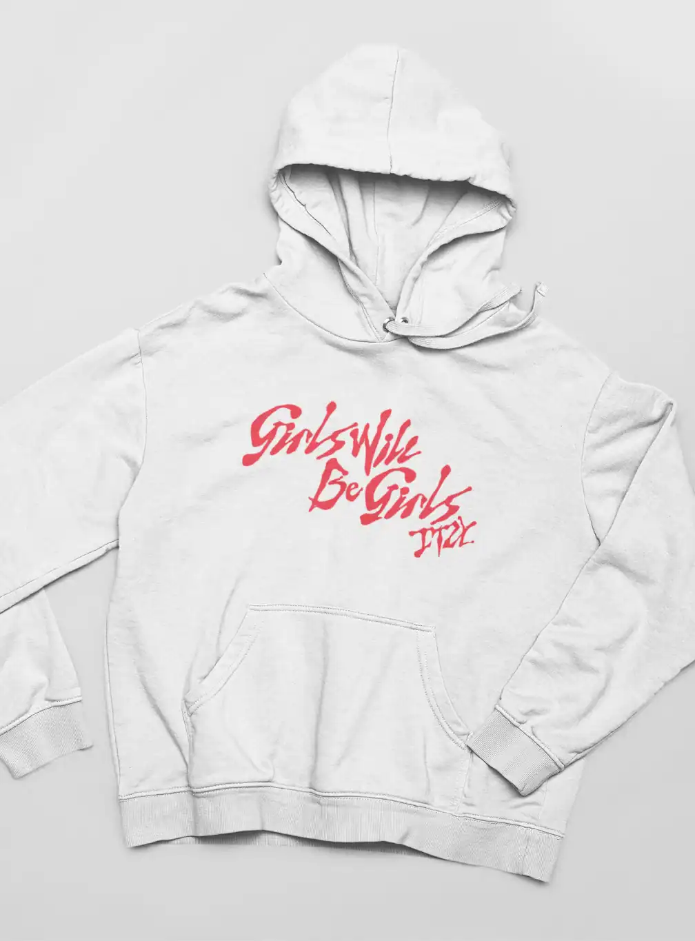 GirlsWill Be Girls hoodie with red text on a light grey background.