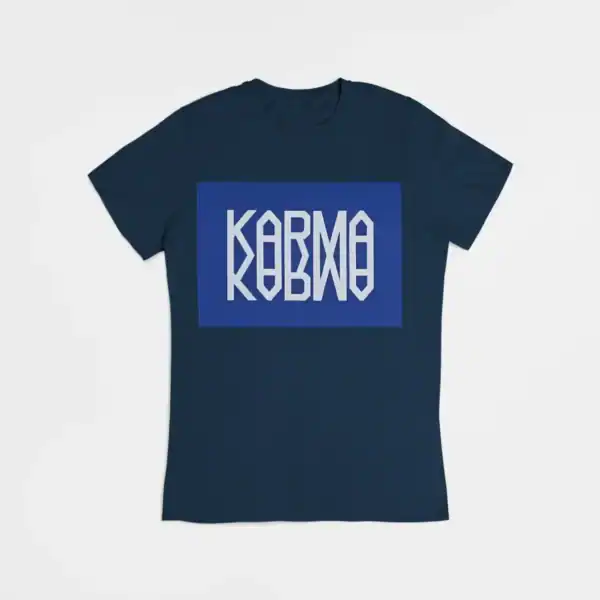 Blue KARMABLAK graphic T-shirt for K-pop fans.