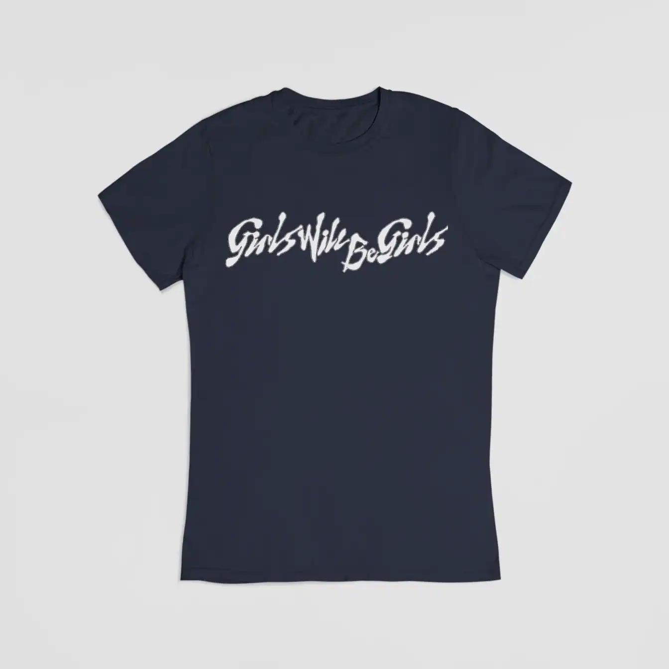 Girls Will Be Girls T-shirt with white graphic print, casual streetwear for K-pop fans and fashion enthusiasts.