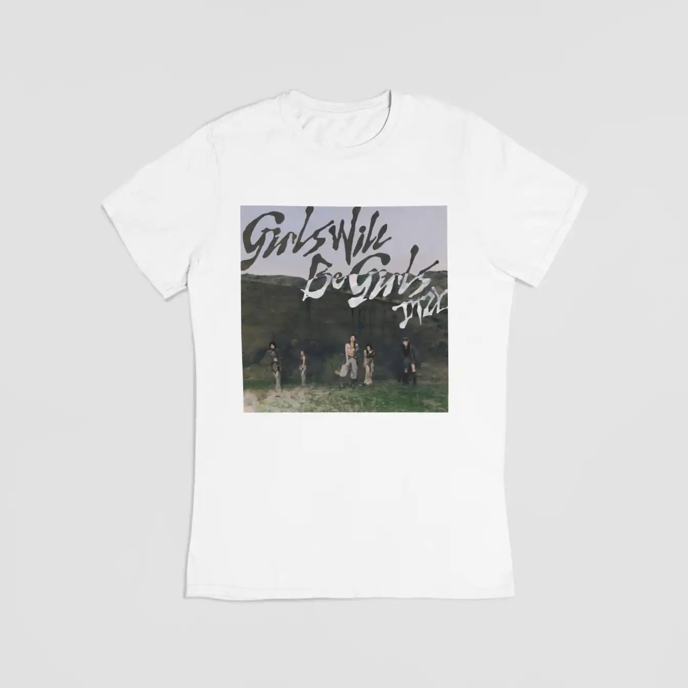 Girls Will Be Girls band t-shirt with band photo and text design, casual white graphic tee featuring members of the band.