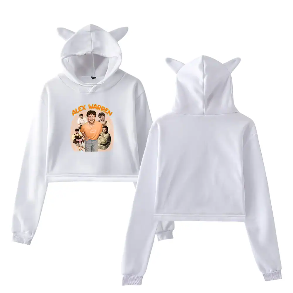 Bright white hoodie and sweatpants set with playful unicorn horn ears on the hood, perfect for K-pop merch fans and casual streetwear styles.