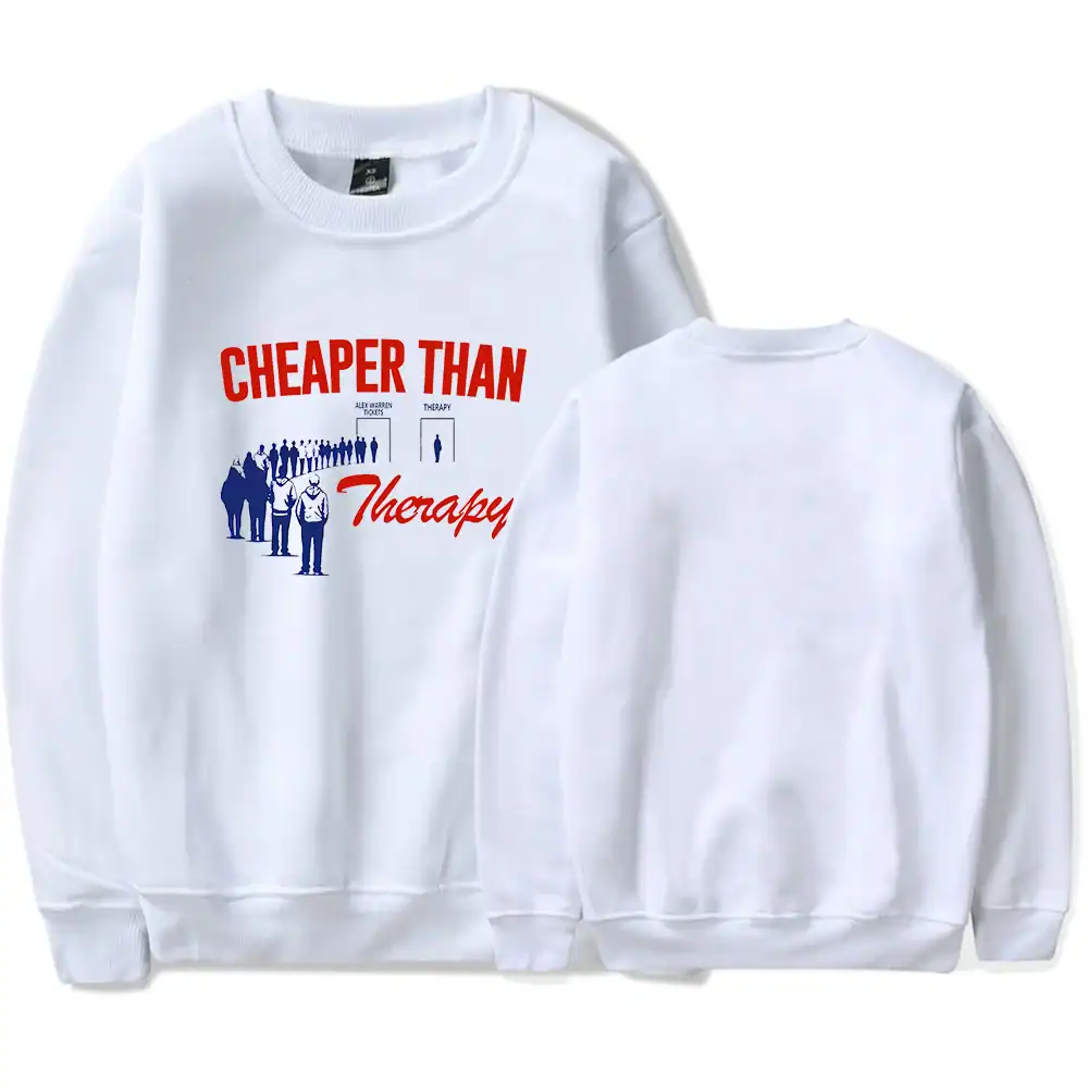 Cheaper Than Therapy sweatshirt with humorous line and graphic print.