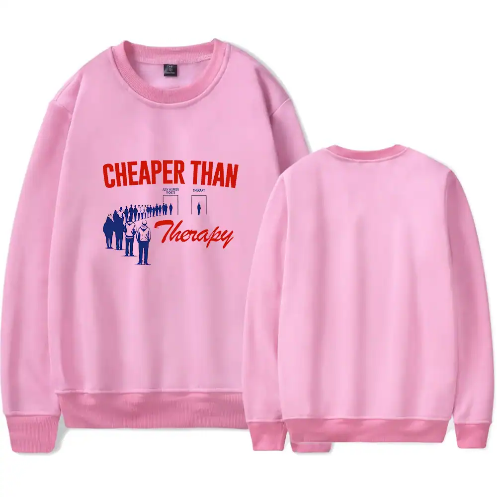 Cheaper than therapy sweatshirt with a pink color and graphic print.