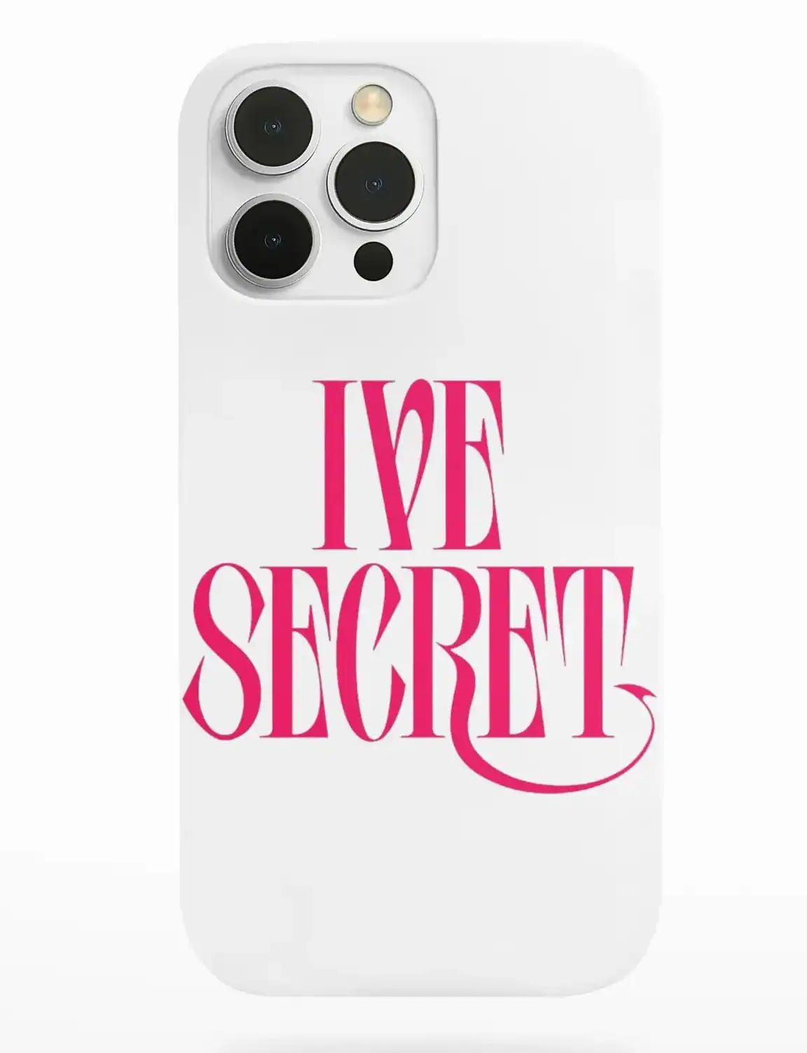 LOVE SECRET phone case with pink lettering and a camera lens cutout on a white background.