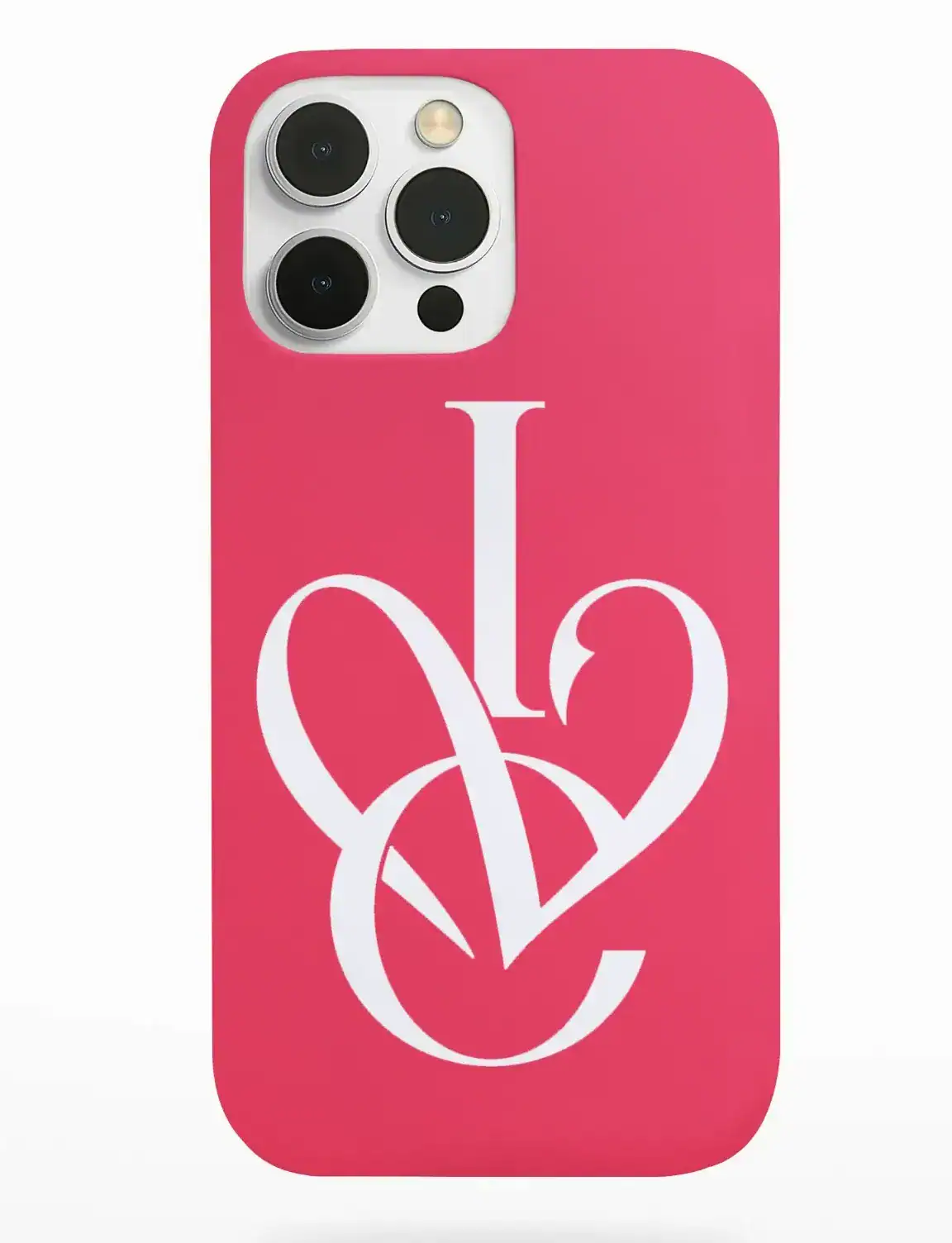 Pink phone case with bold white "LOVE" text and a heart-shaped design, suitable for K-pop fans.