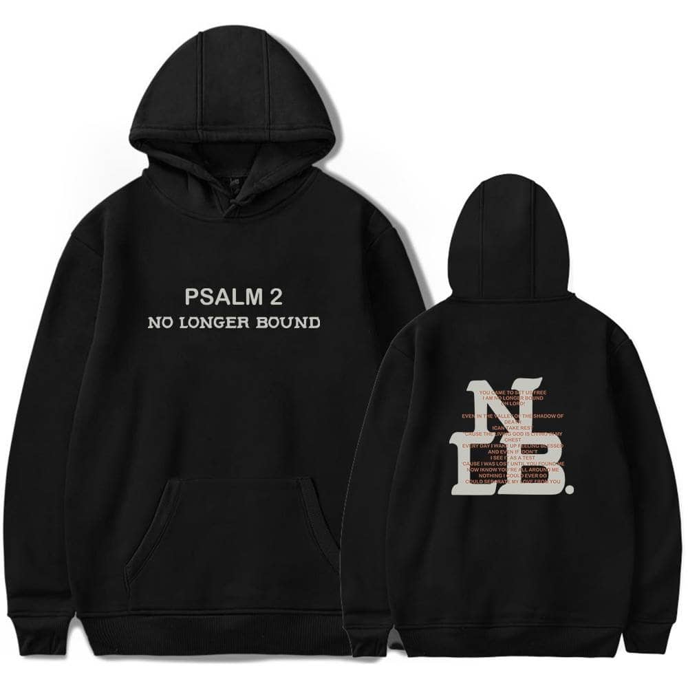 Black hoodie with Psalm 2 text, suitable for K-pop merch fans.