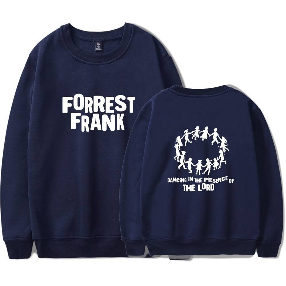 Forrest Frank sweatshirt with dancing figures and religious quote.
