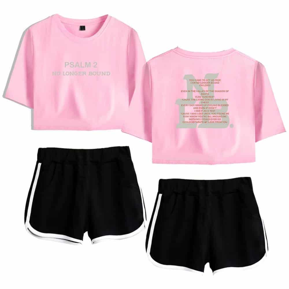 Pink cropped t-shirt with Psalm 2 graphic design.