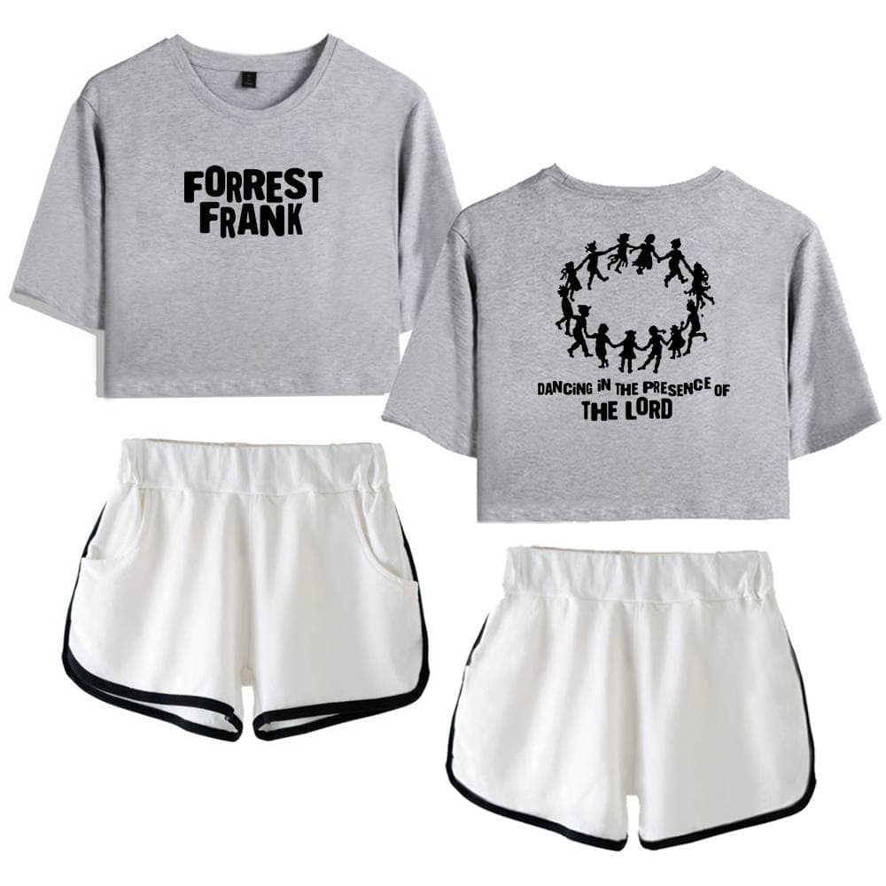 Forrest frank kpop merch t-shirt and shorts set with graphic print and casual style.