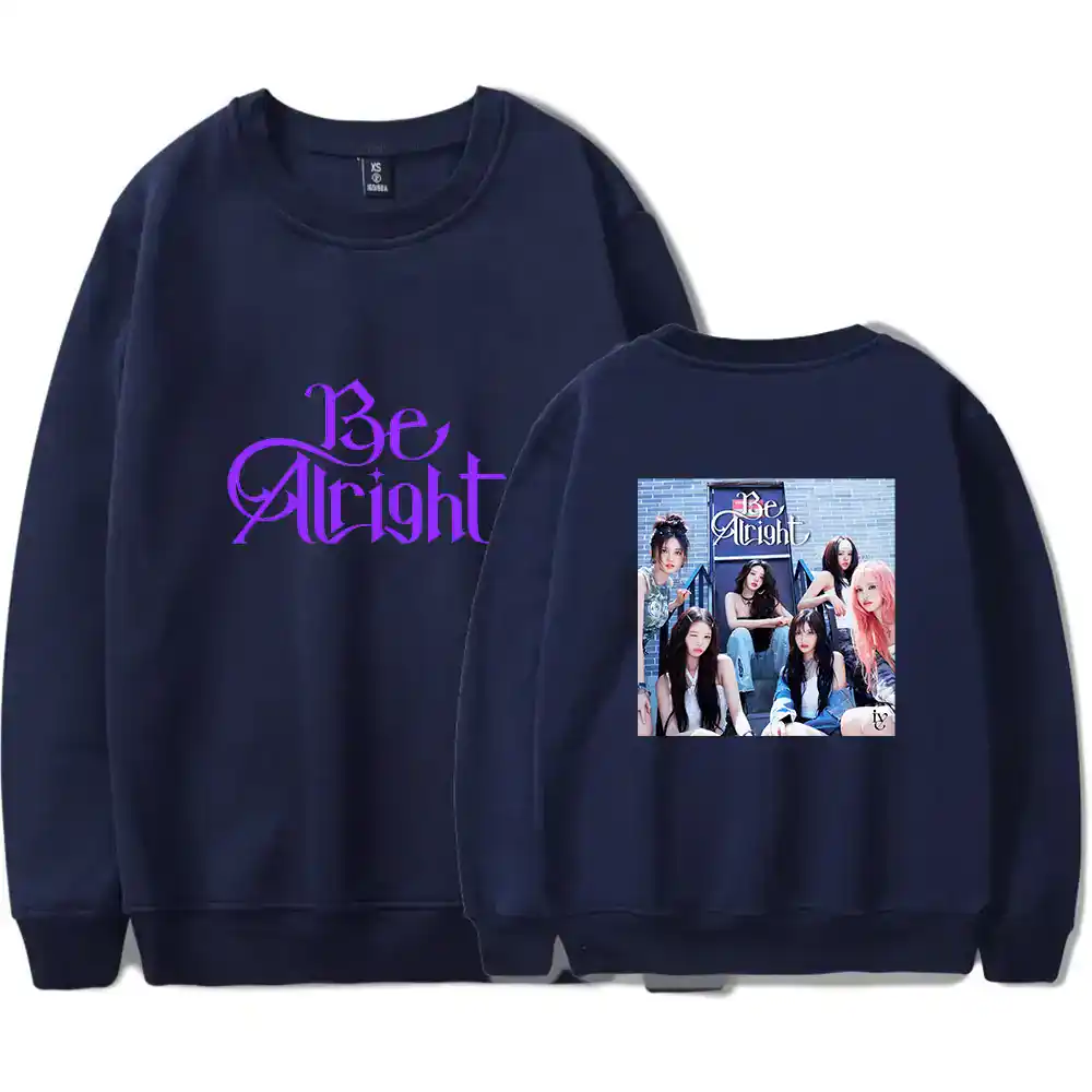 Be alright kpop merch sweatshirt with group photo and logo design.