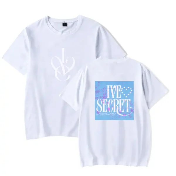 White kpop merch t-shirts with graphic designs.