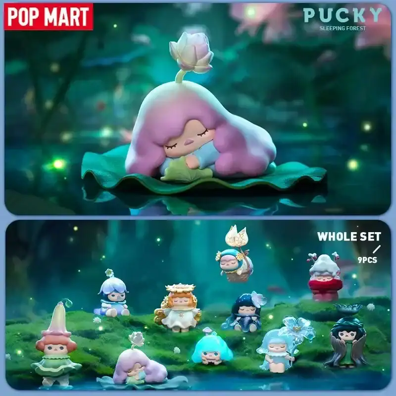 Cute kpop merch figurines set with pastel-colored characters in a fantasy forest scene.