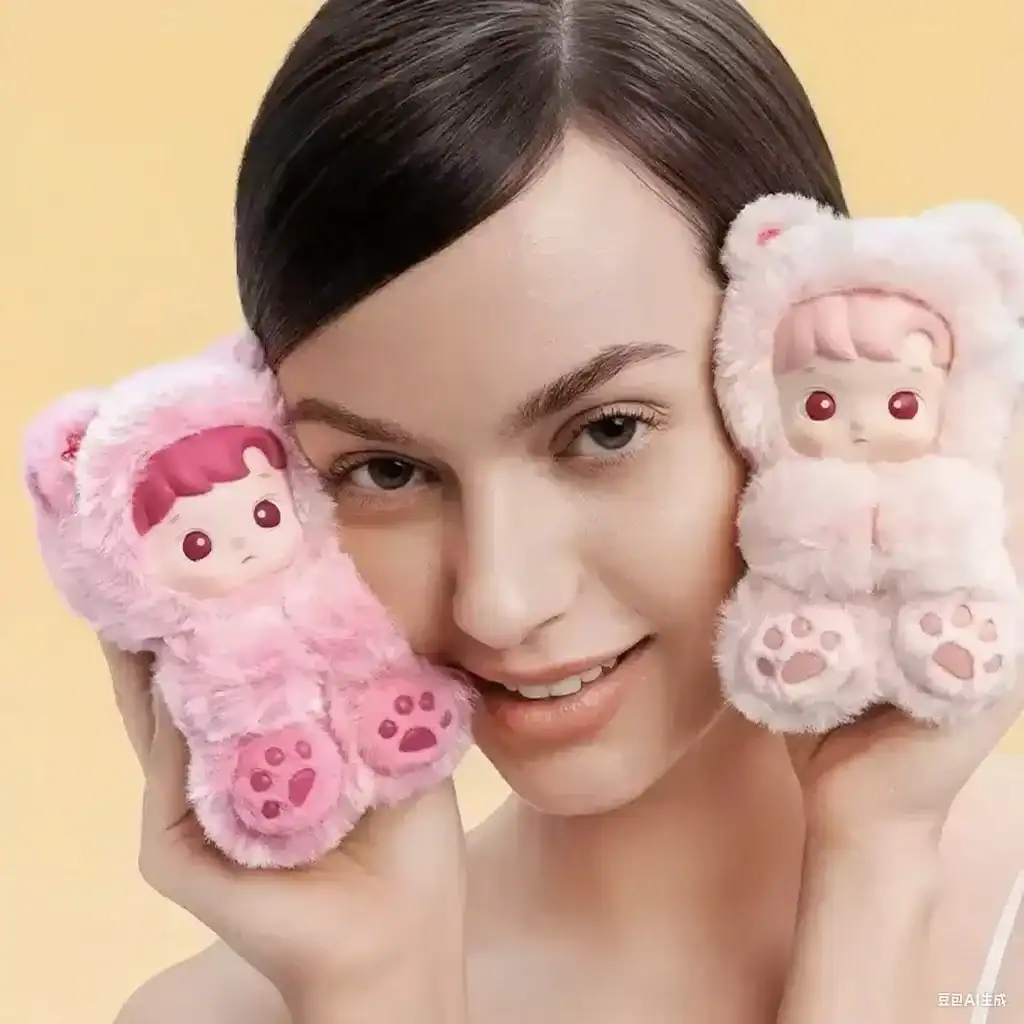 Colorful plush kpop merch with cute character faces and paw prints.