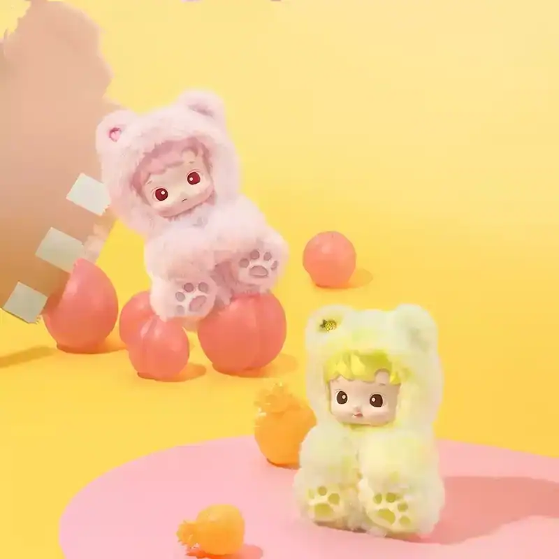 Cute kpop merch plush toys with bear and bunny costumes.