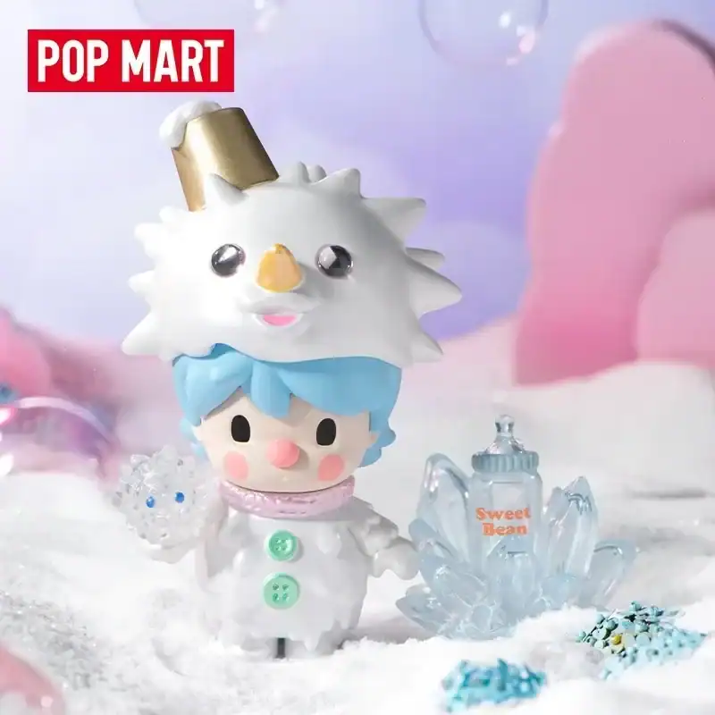 Cute K-pop merch character figure with a snowflake, pastel colors, and playful design.