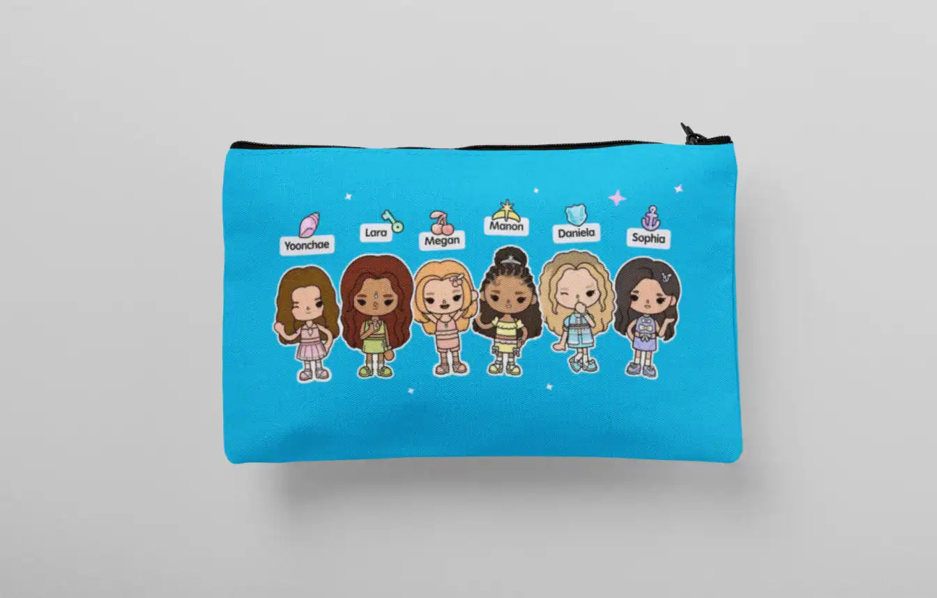 Colorful kpop girl group cartoon character pouch.