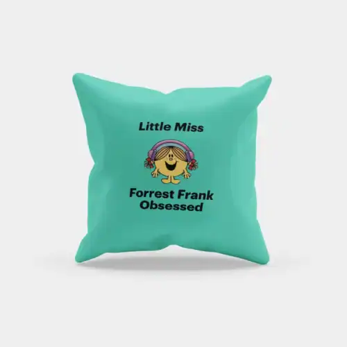 Colorful K-pop merch pillow with Forrest Frank obsessed and Little Miss design.