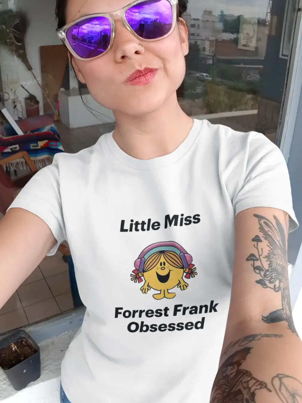 Little Miss Forrest Frank obsessed cartoon character shirt.