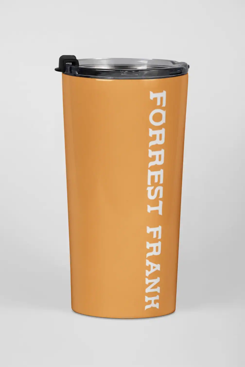 Forrest i franny mug with orange color and white text.