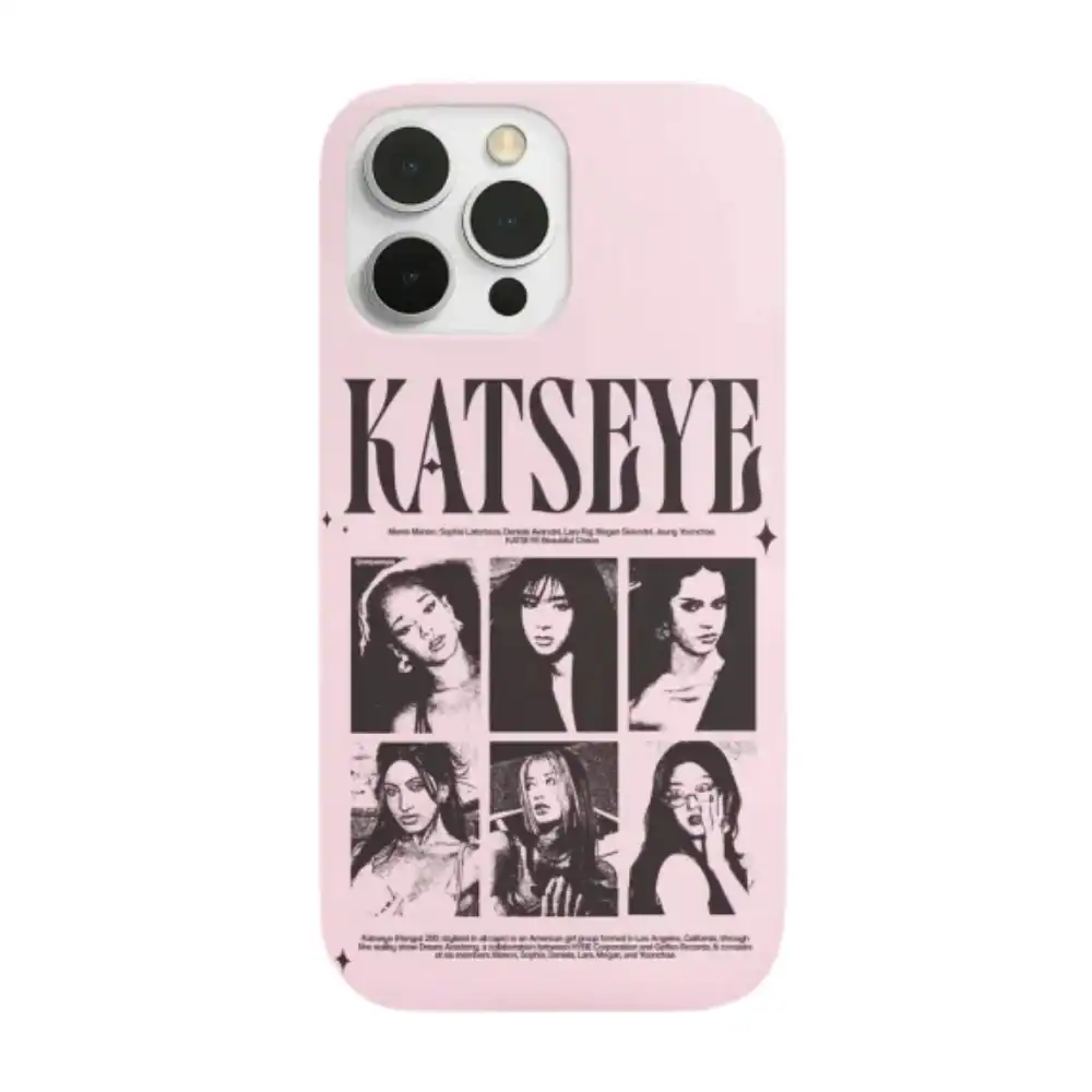 Kpop merch phone case featuring KATSEYE group photos and trendy design.
