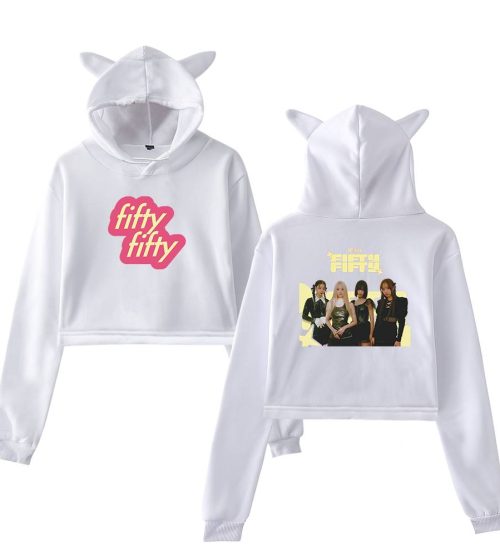 FIFTY FIFTY Pink Logo Cropped Hoodie