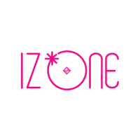 Izone kpop merch logo with pink text and a star design behind the letter "O".